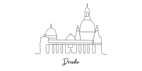 Dresden Germany landmarks skyline - Continuous one line drawing