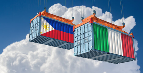Freight containers with Italy and Philippines flag. 3D Rendering 