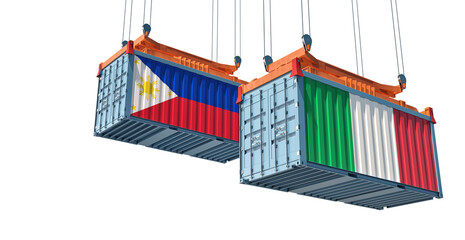 Freight containers with Italy and Philippines flag. 3D Rendering 