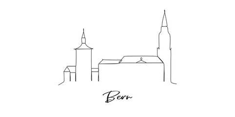 Bern city of Switzerland landmarks skyline - Continuous one line drawing