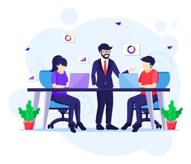 Team work in Co-Working space concept, People in meeting and work on desk vector illustration