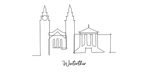 Winterthur city of the Switzerland landmarks skyline - Continuous one line drawing