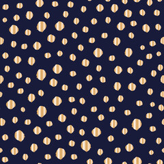 Vector gold dots coins dark blue seamless pattern