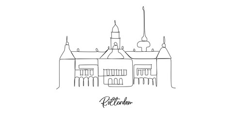 Rotterdam city of the Netherlands landmarks skyline - Continuous one line drawing