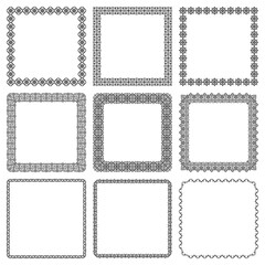 Vector set of square frames with geometric traditional oriental motifs