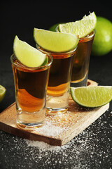 Shots with tequila with salt and lime