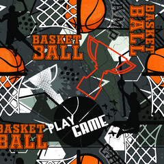 Abstract seamless grunge sport pattern pattern for textile. basketball  modern background .  Extreme boys wallpaper