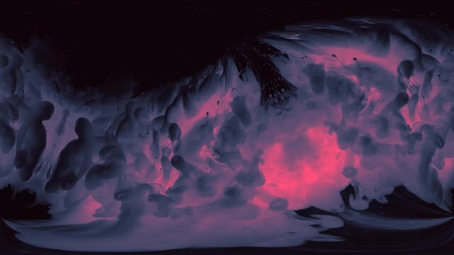 Violet-red ink cloud in motion. Black background