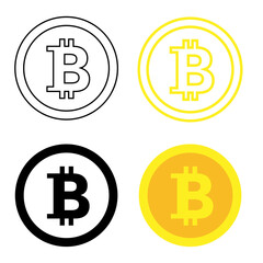Bitcoin. Crypto currency coin symbol. Coin in flat and in outline style. Editable. Cold bitcoin icon. Vector