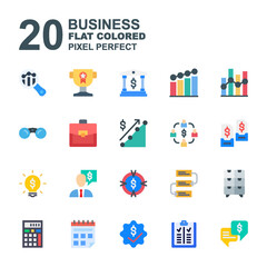 Icon Set of Business. Flat colored style icon vector. Editable Stroke and Pixel perfect.