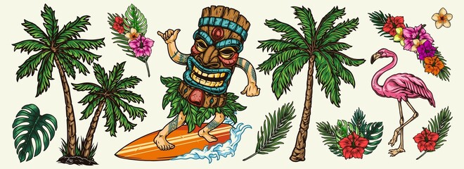 Surfing colorful vintage elements concept © DGIM studio