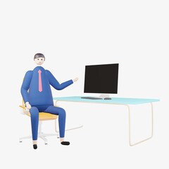 Cartoon Businessman with dedicated and hardworking isolated on white background, management - 3D render