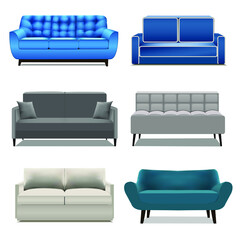 Illustration set of modern sofas for the interior isolated on white background.