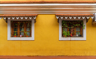 Beautiful windows and Wall of house in fontainhas Panjim Goa.