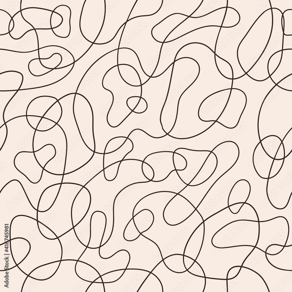 Poster 
Stylish abstract seamless pattern with brown geometric tangled lines on pastel background. Vector doodle design