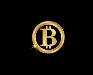 Golden Bitcoin Digital Currency logo symbol vector illustration