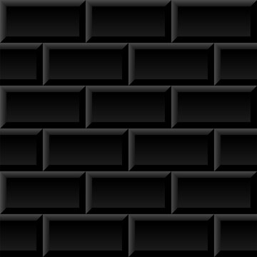 Black Metro Tiles Seamless Background. Subway Brick Pattern For Kitchen, Bathroom Or Outdoor Architecture Vector Illustration. Glossy Building Interior Design Tiled Material