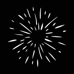 sunburst doodle, vintage radial burst, abstract line starburst on black background