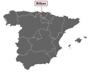 Landkarte von Spanien mit Ortsschild Bilbao