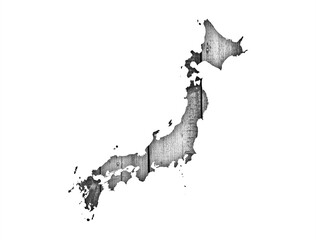 Karte von Japan auf verwittertem Holz
