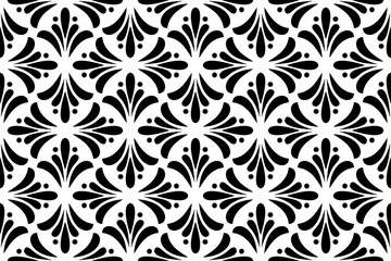 Flower geometric pattern. Seamless vector background. White and black ornament