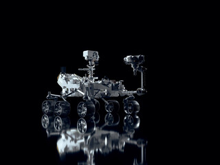Mars rover perseverance made to explore the red planet. Exploration mission in 2021. Studio shot with black background. Some elements of this image furnished by NASA.	 - obrazy, fototapety, plakaty