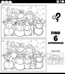 differences educational game with snowmen color book page