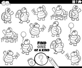 one of a kind task with cartoon turtles coloring book page