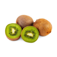 Juicy fresh kiwi fruit isolated on white background. Sliced kiwi