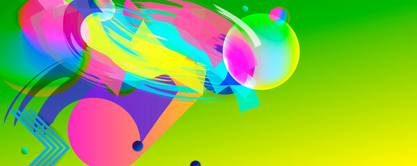 Obraz premium Summer fresh cheerful abstract simple Bright juicy colors background with geometric elements, lines and dots for text, universal design, banner concept