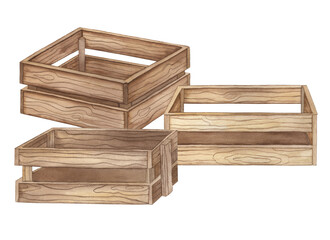 Watercolor composition of hand drawing wooden box