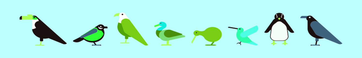 colorful bird collection. cartoon icon design template with various models. vector illustration isolated on blue background