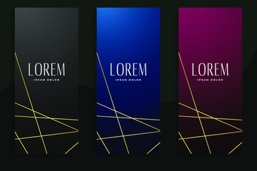 Set of elegant flyers with golden stripes. Beautiful horizontal flyers. 