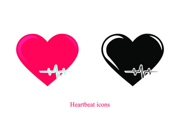 Vector heartbeat icons. Icons in two versions, black and red. Medicine icons set. 