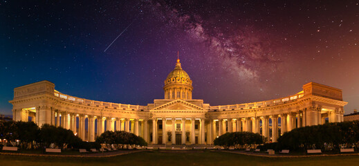 Petersburg, Russia - June 29, 2017: Kazan Cathedral at night.