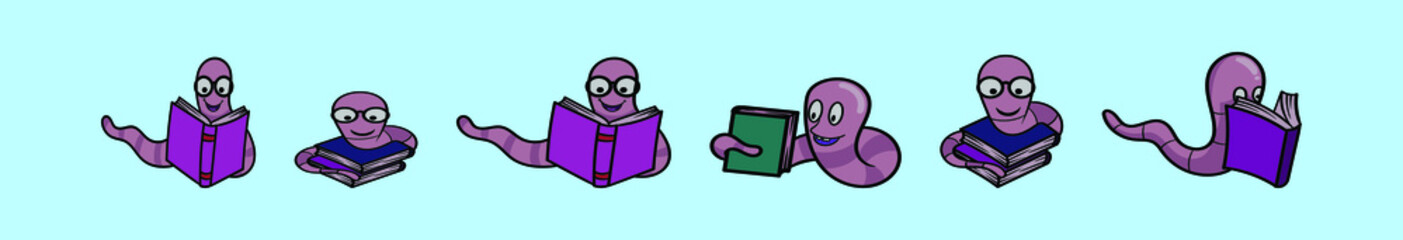 set of bookworm cartoon icon design template with various models. vector illustration isolated on blue background