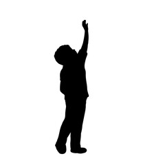 Silhouette little boy pull his hand up