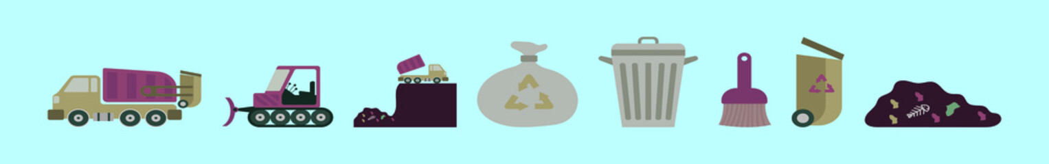 set of trash cartoon icon design template with various models. vector illustration isolated on blue background