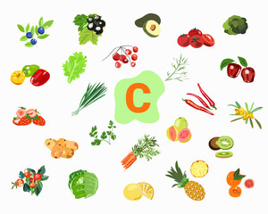 A set of foods that contain vitamin C