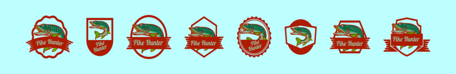 set of pike fish logo cartoon icon design template with various models. vector illustration isolated on blue background