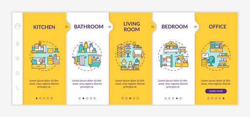 Help maintain clutter-free home onboarding vector template. Accumulate clutter. Responsive mobile website with icons. Cleaning and tidying. Webpage walkthrough step screens. RGB color concept