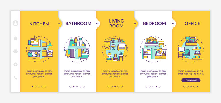 Help Maintain Clutter-free Home Onboarding Vector Template. Accumulate Clutter. Responsive Mobile Website With Icons. Cleaning And Tidying. Webpage Walkthrough Step Screens. RGB Color Concept