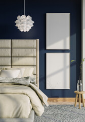 Mock up two frame in bedroom interior,3d rendering