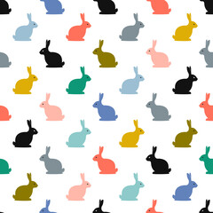 Seamless pattern with rabbits. Graphic design for paper, textile print, page fill - Vector stock illustration. Easter, Rabbit - Animal, Seamless Pattern, Animal, Animal Wildlife