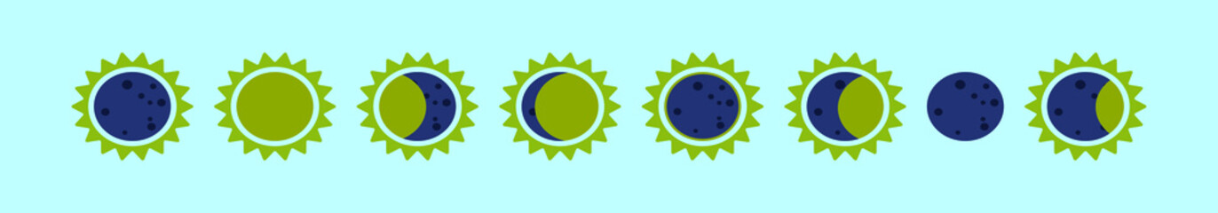 set of solar eclipse cartoon icon design template with various models. vector illustration isolated on blue background