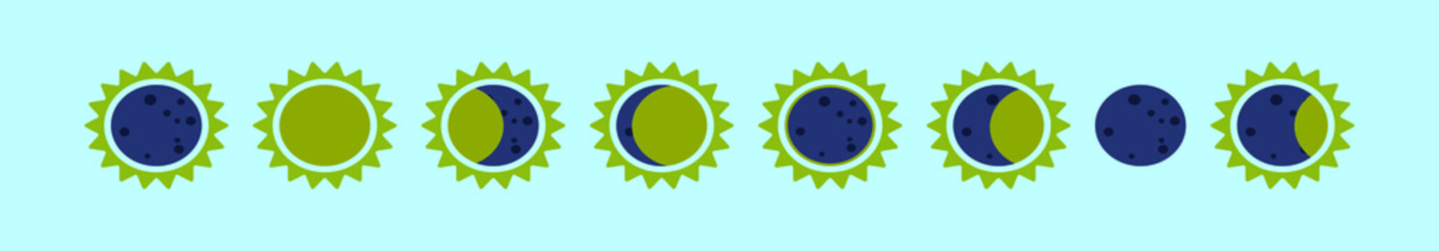 set of solar eclipse cartoon icon design template with various models. vector illustration isolated on blue background