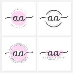 Feminine floral letters AA logo design template