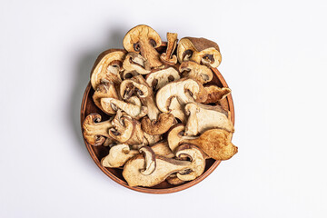 Dried mushrooms Boletus edulis isolated on white background