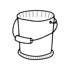 Sketch of a bucket with a handle for gardening. A useful tool. Doodle is an isolated contour element on a white background. Vector illustration.