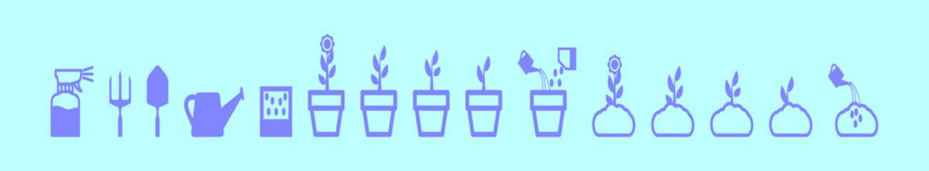 set of grow up flower plants cartoon icon design template with various models. vector illustration isolated on blue background